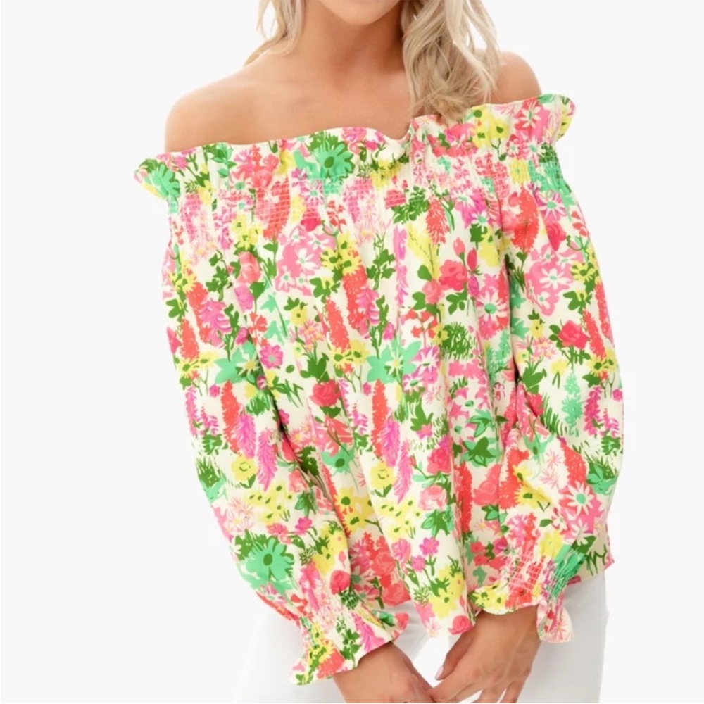 Tuckernuck Marguerite Off The Shoulder Blouse In Pink Multicolor Floral Size M